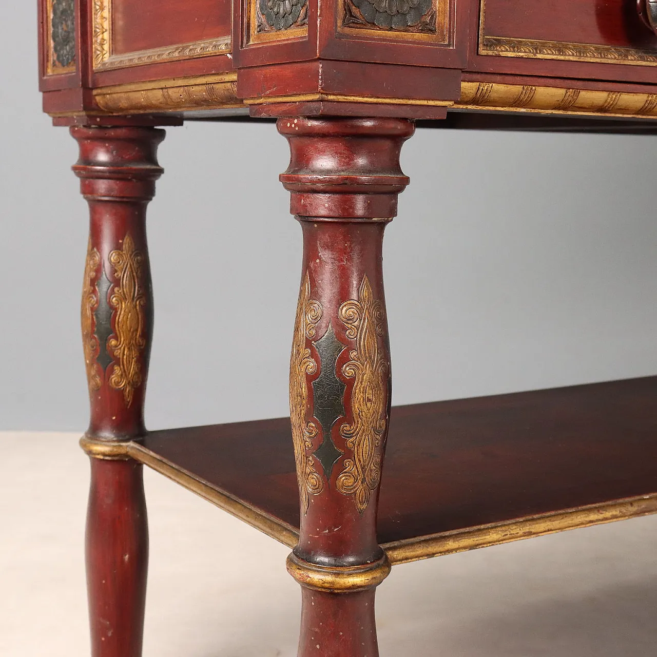 Console con specchio in noce dipinto di rosso, '800 8