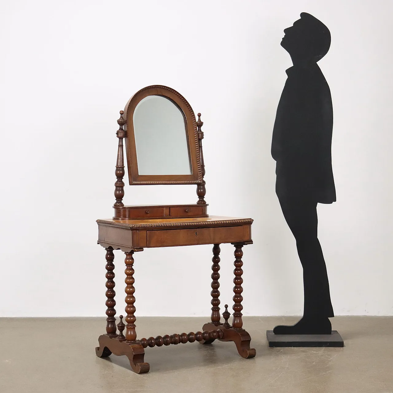 Tavolino Toeletta Luigi Filippo in noce con specchio, '800 2