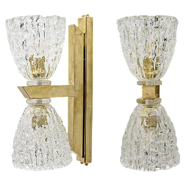 Coppia di appliques in vetro di Murano e ottone Art Deco, fine '900