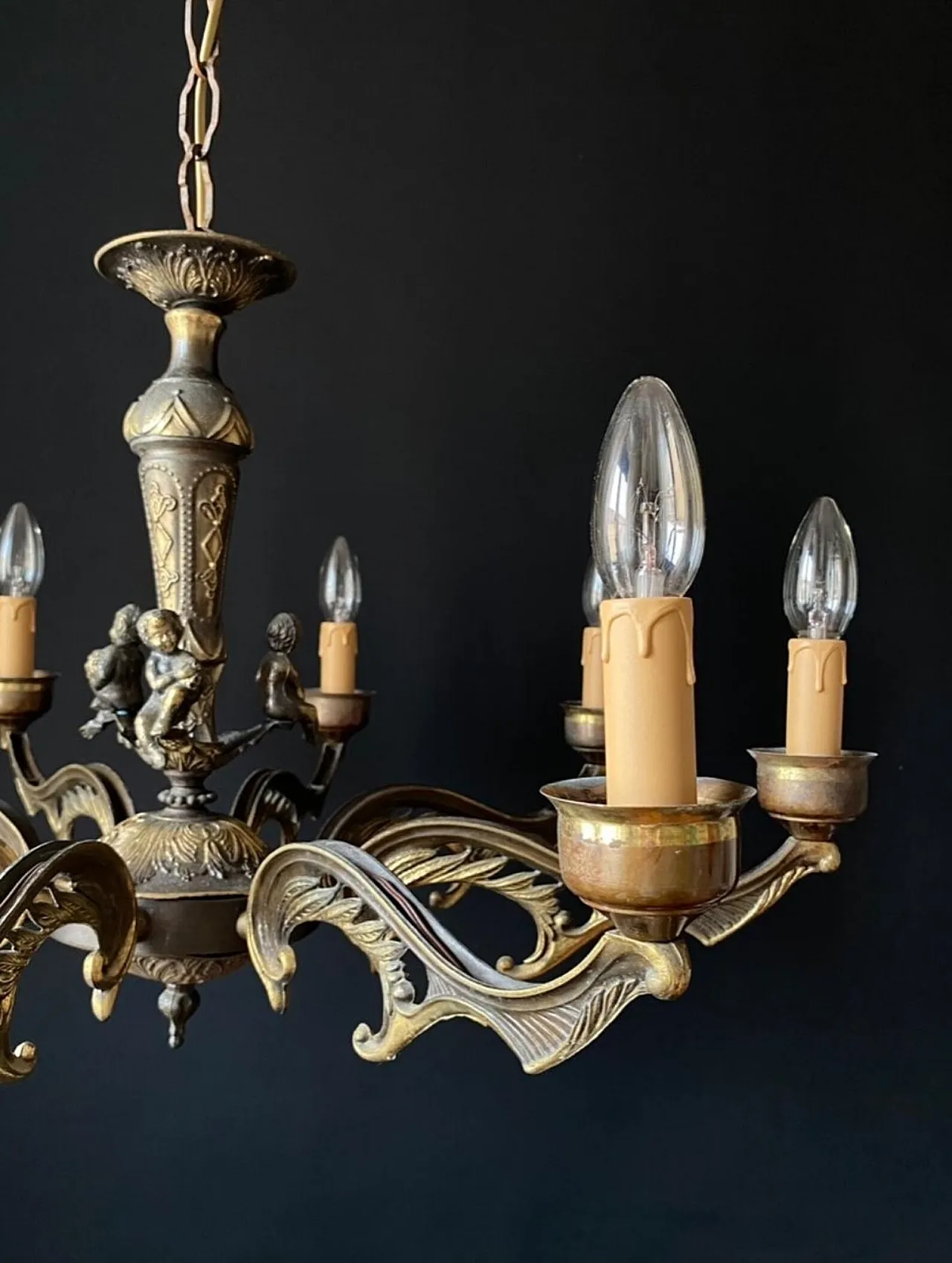 Chandelier in bronze with decorative elements in brass, 1960s 1