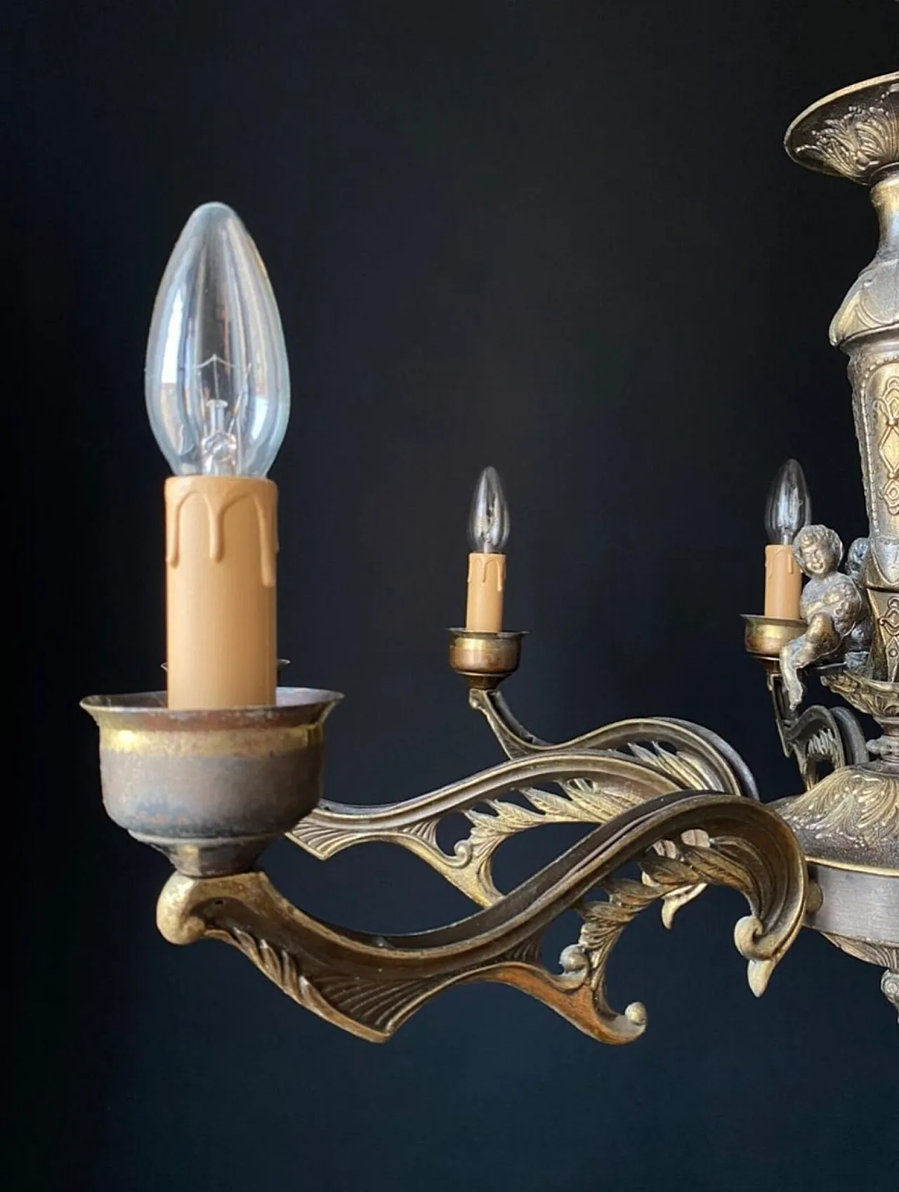 Chandelier in bronze with decorative elements in brass, 1960s 2