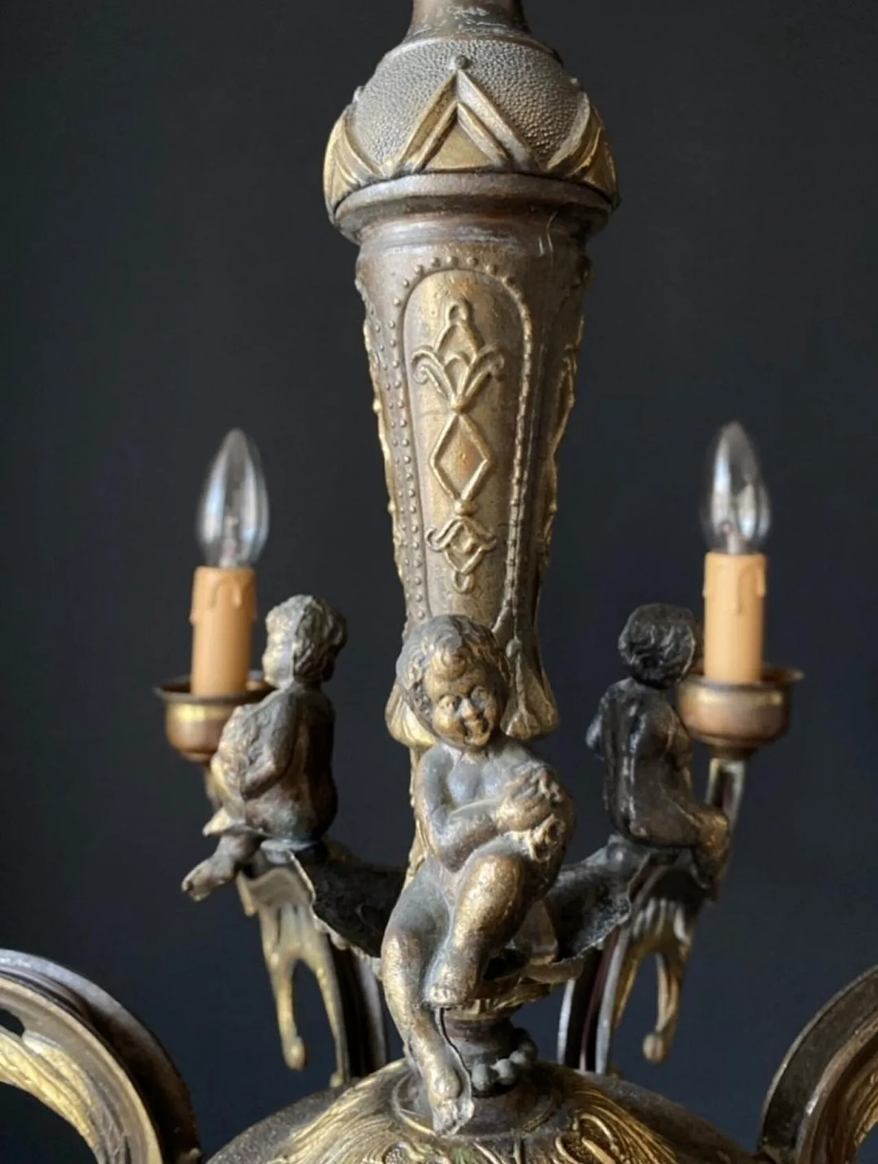 Chandelier in bronze with decorative elements in brass, 1960s 3