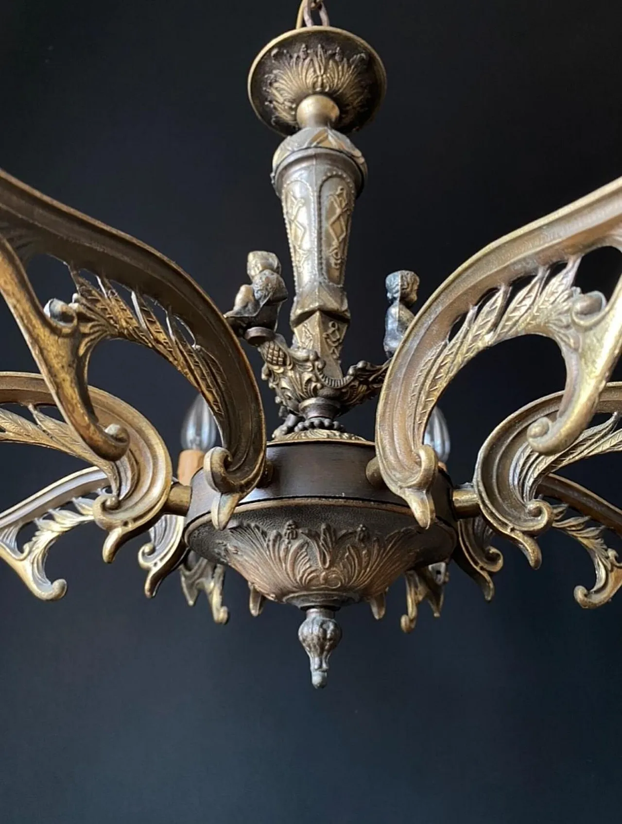 Chandelier in bronze with decorative elements in brass, 1960s 6