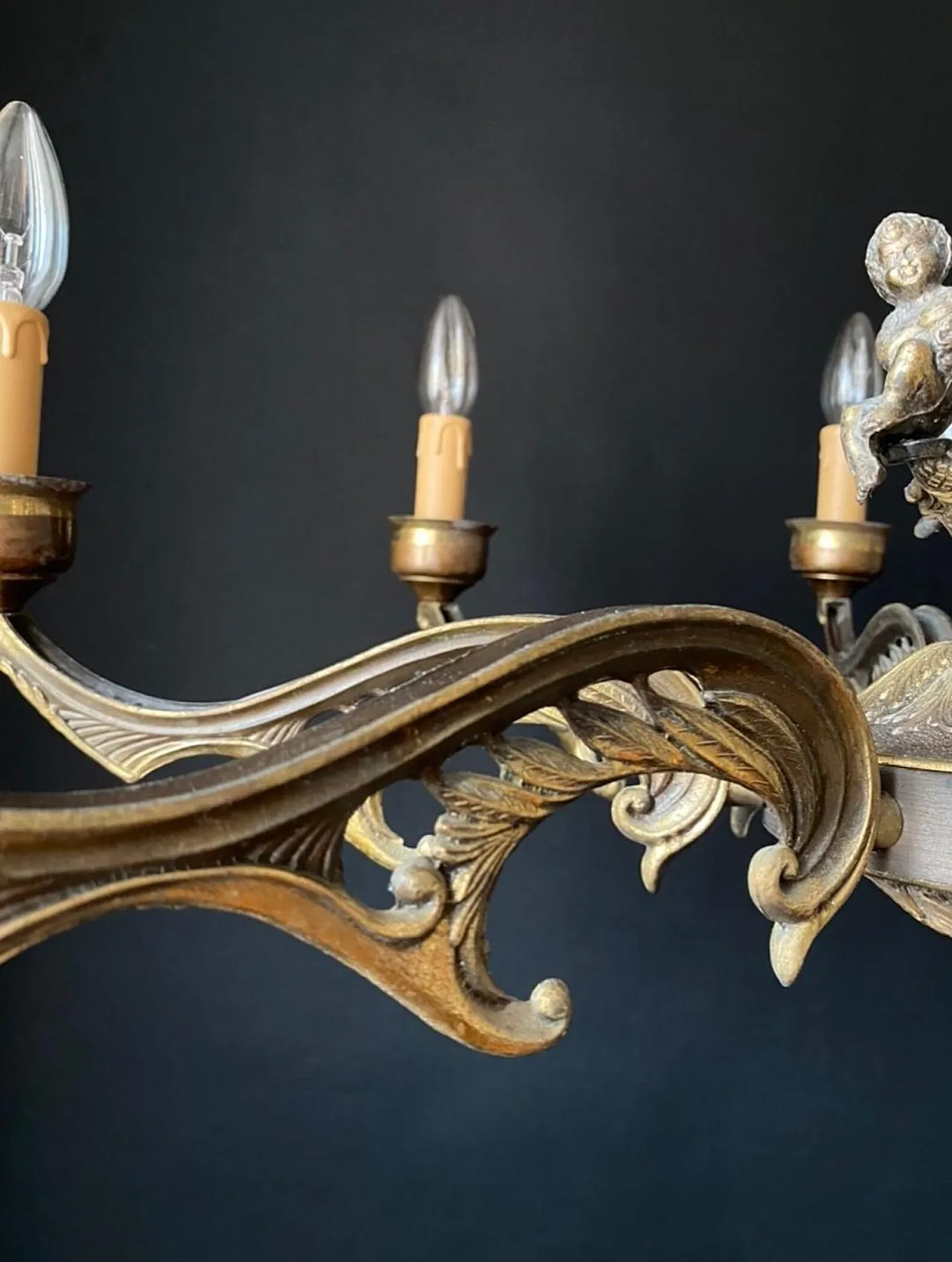 Chandelier in bronze with decorative elements in brass, 1960s 7