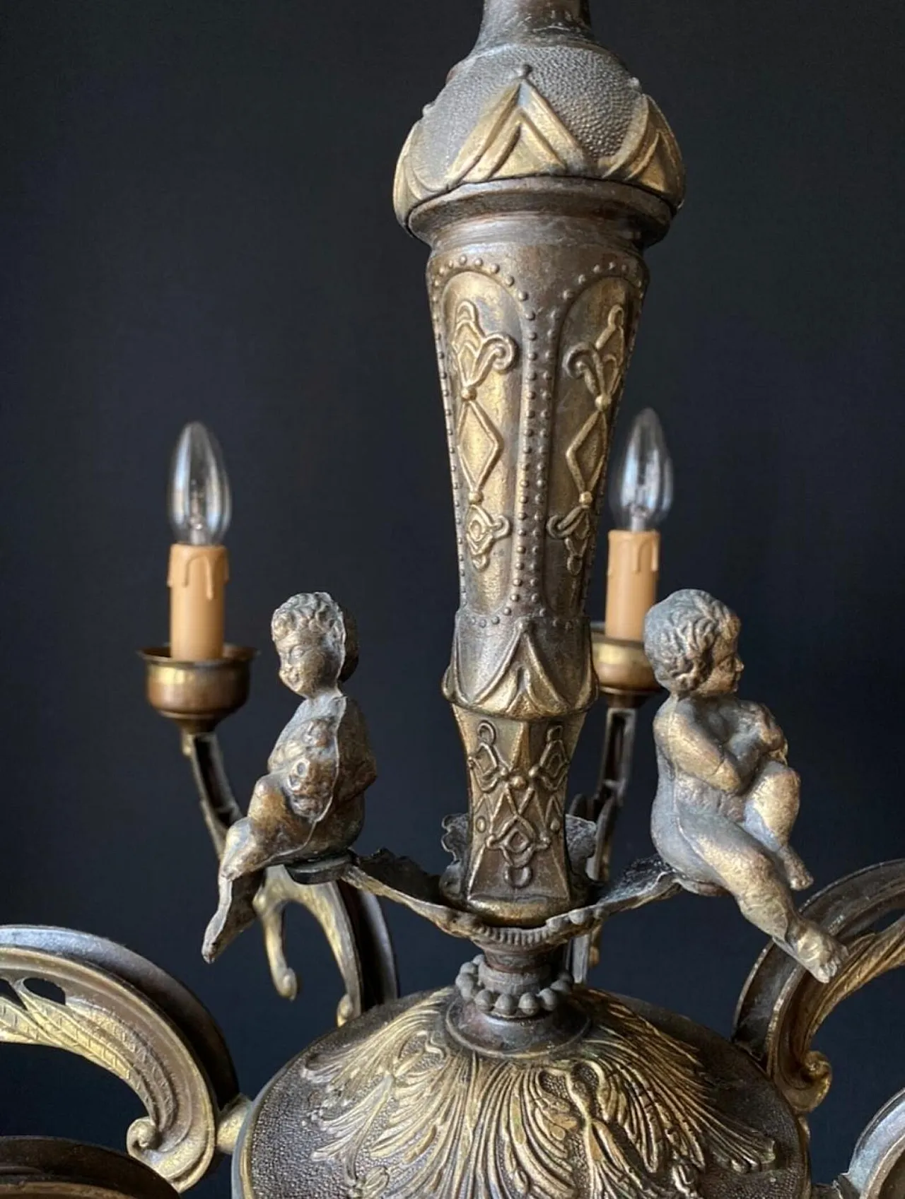 Chandelier in bronze with decorative elements in brass, 1960s 8