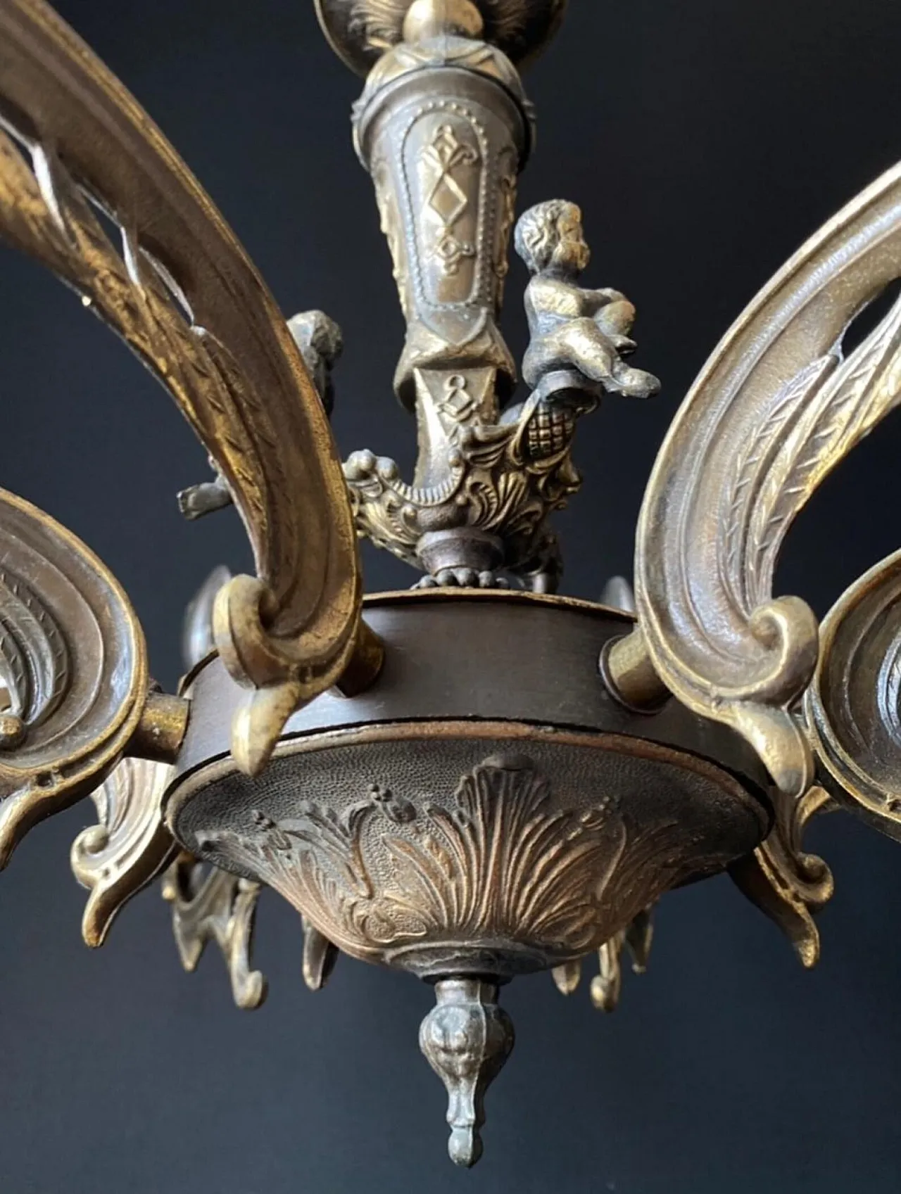 Chandelier in bronze with decorative elements in brass, 1960s 9