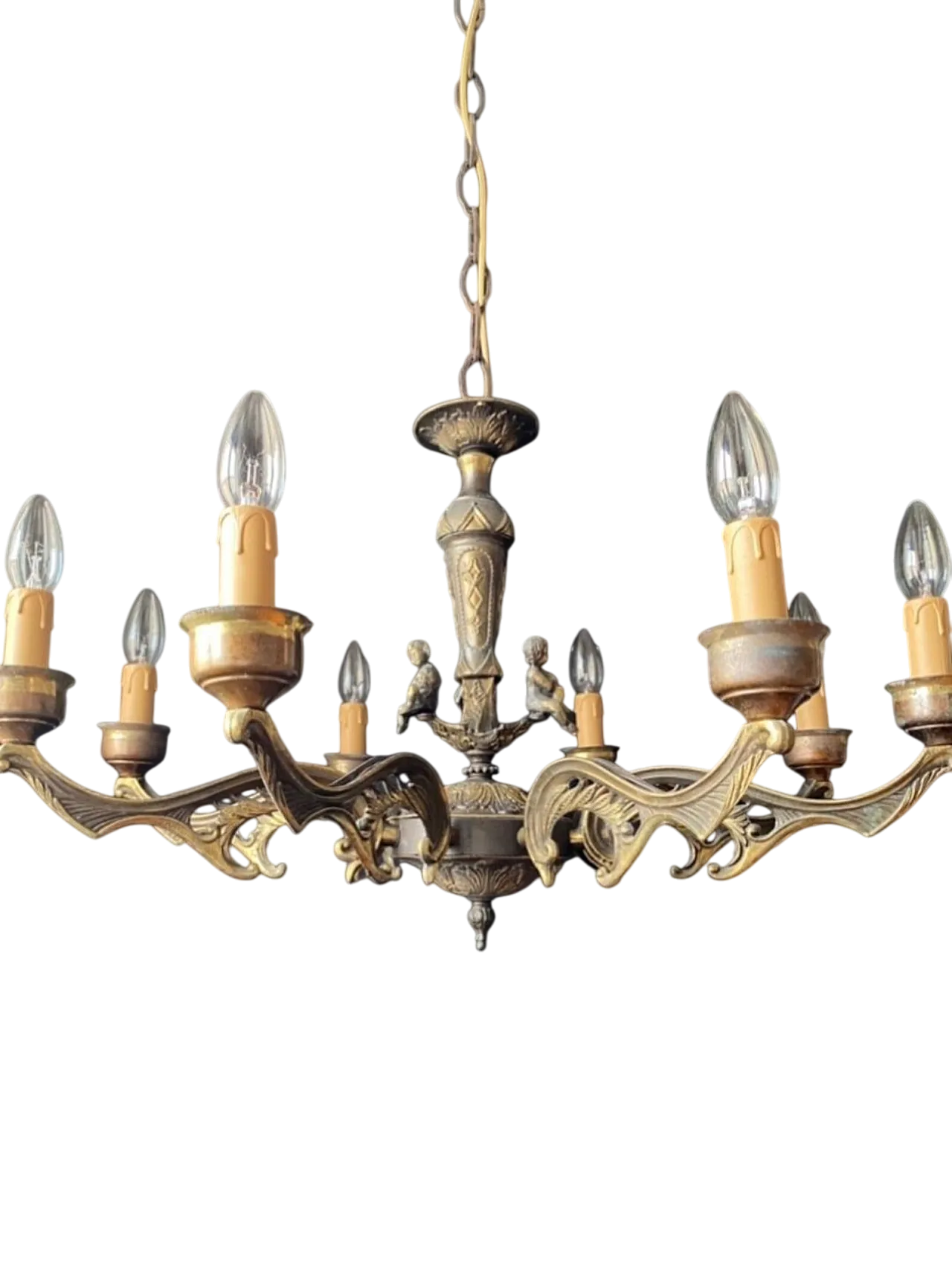 Chandelier in bronze with decorative elements in brass, 1960s 10