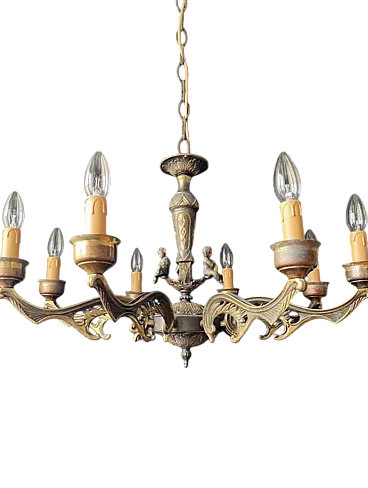 Chandelier in bronze with decorative elements in brass, 1960s