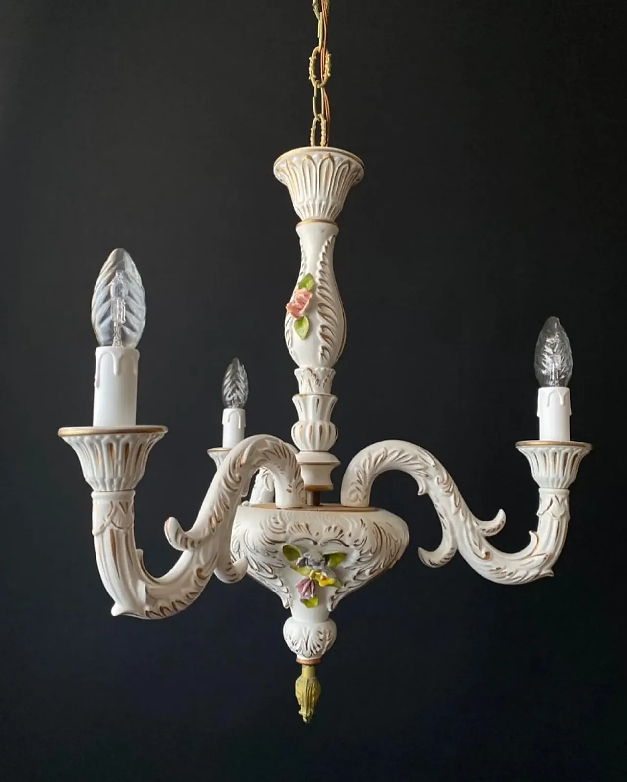 Chandelier in ceramic with handmade decorations, 1960s 1