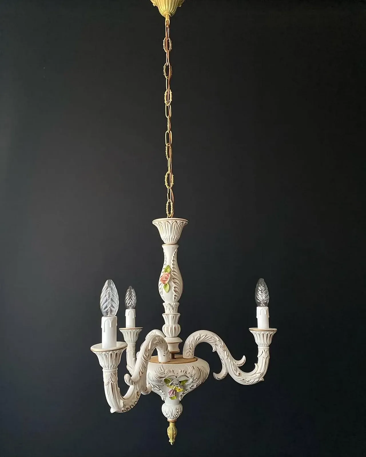 Chandelier in ceramic with handmade decorations, 1960s 2