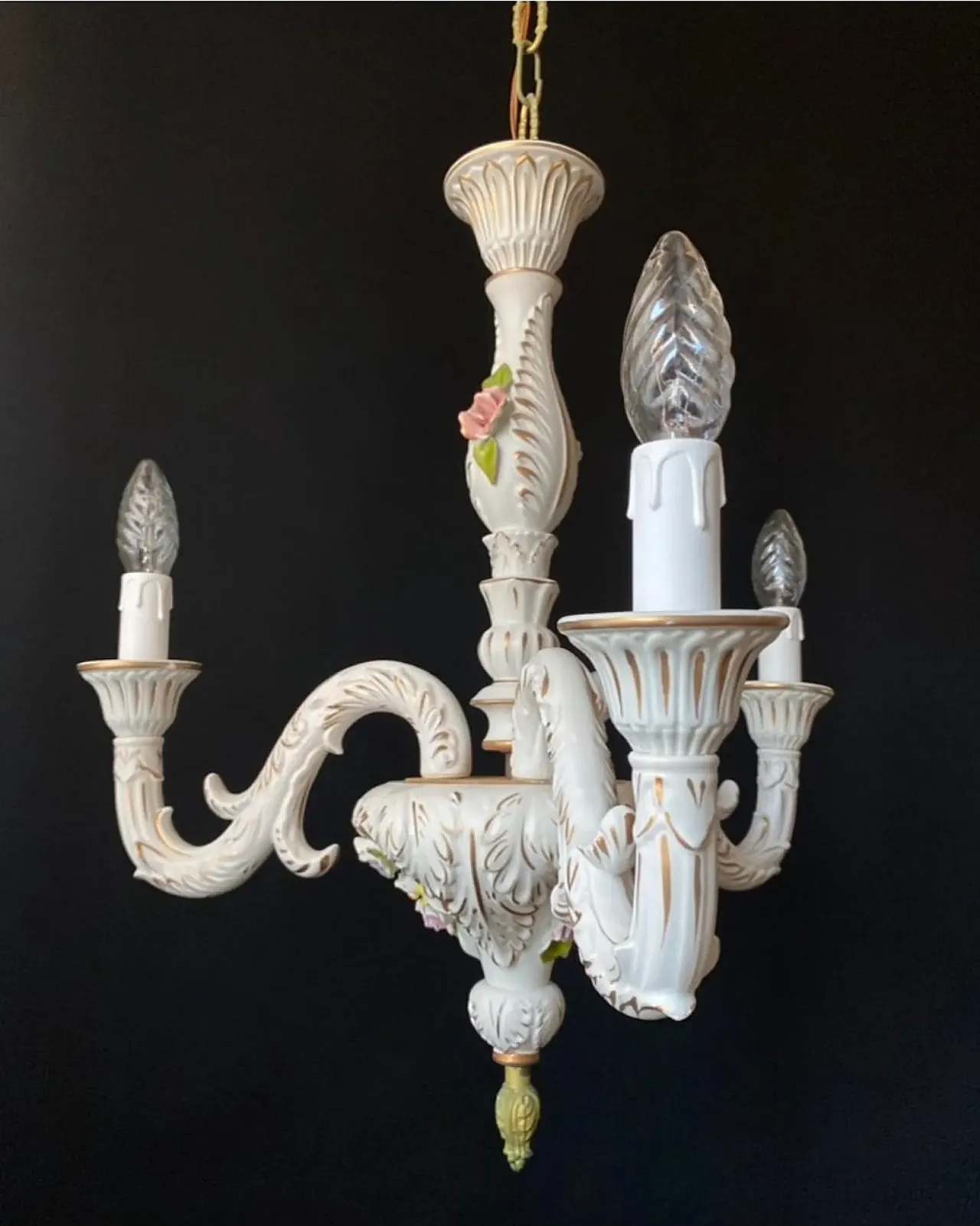 Chandelier in ceramic with handmade decorations, 1960s 3