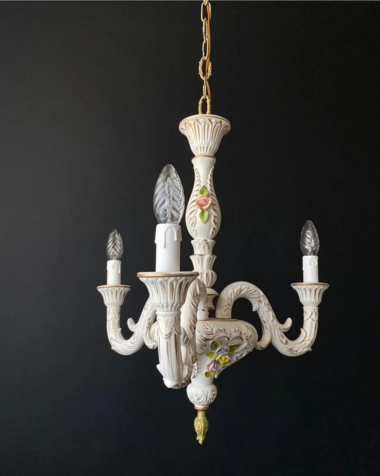 Chandelier in ceramic with handmade decorations, 1960s 4