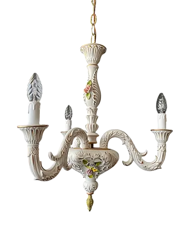 Chandelier in ceramic with handmade decorations, 1960s