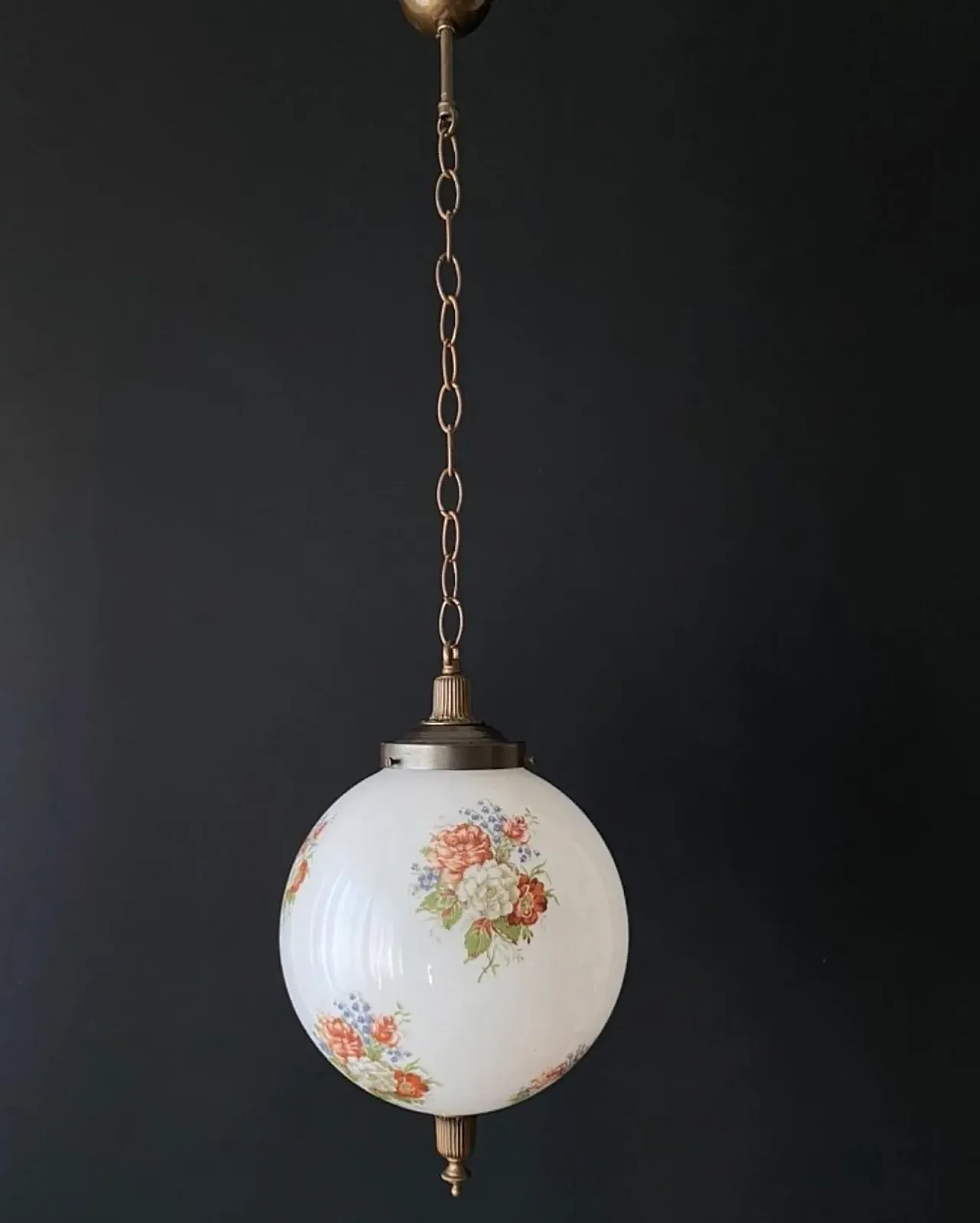 Pair of chandeliers in frosted glass and brass, 1960s 5
