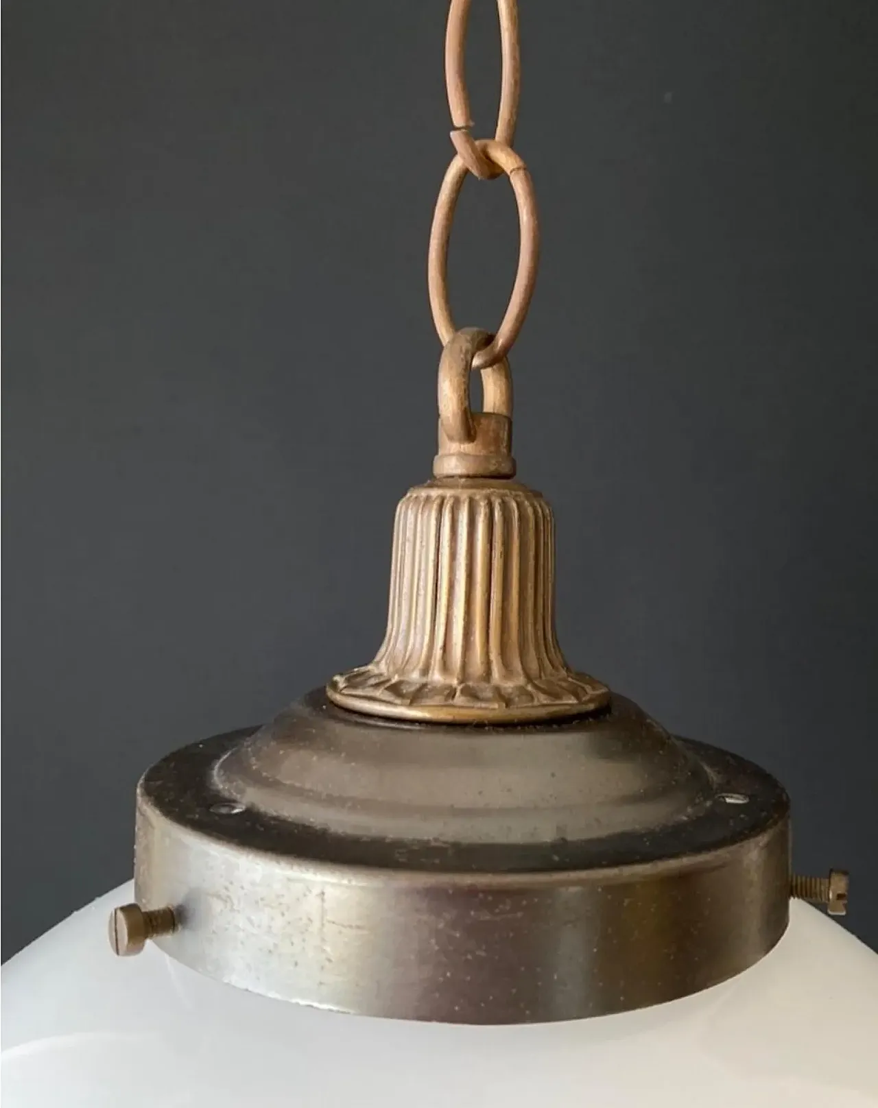 Pair of chandeliers in frosted glass and brass, 1960s 10