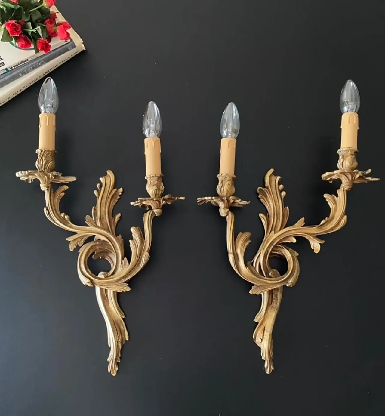 Pair of wall sconces in bronze, 1950s 1