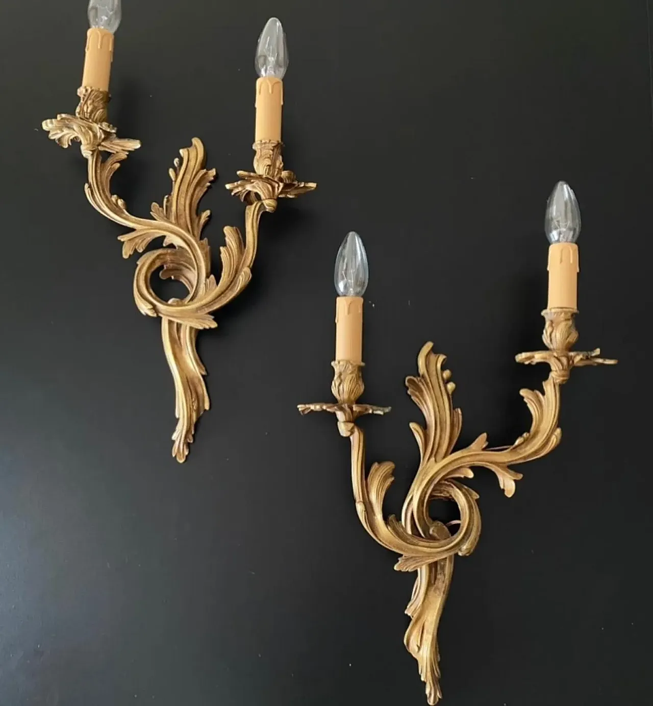 Pair of wall sconces in bronze, 1950s 4