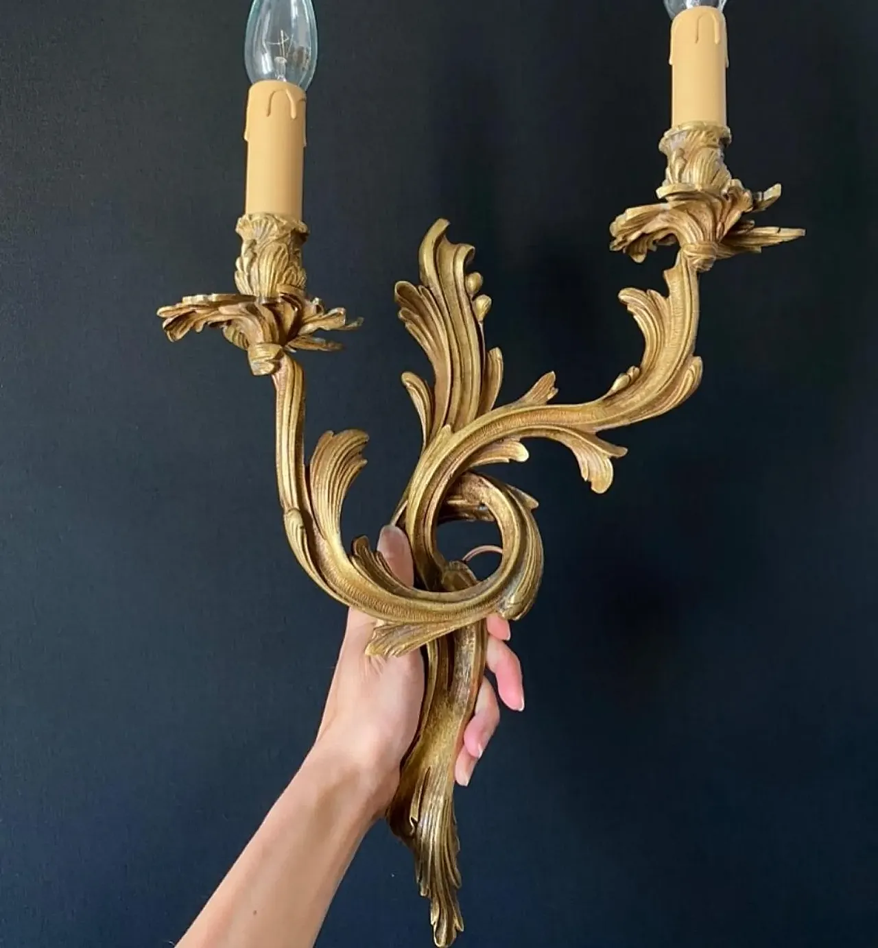 Pair of wall sconces in bronze, 1950s 9