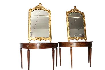 Coppia di console Luigi XVI a mezza luna in noce Parma, 1770