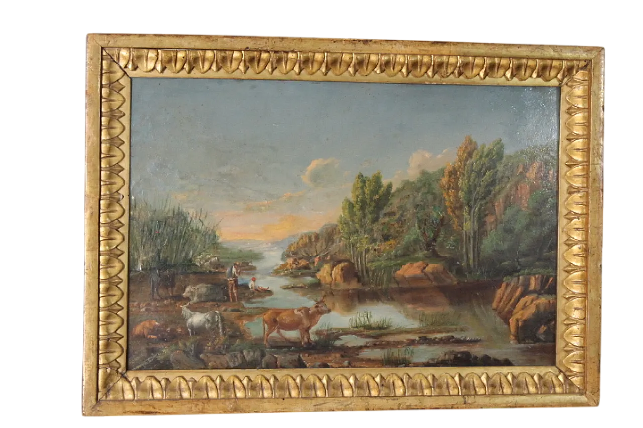 Dipinto di paesaggio olio su tavola in cornice, fine '700 20