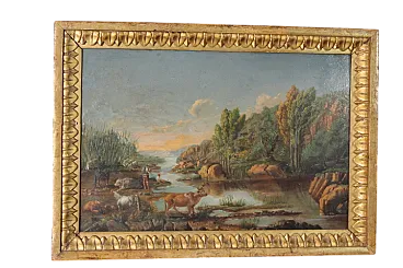 Dipinto di paesaggio olio su tavola in cornice, fine '700