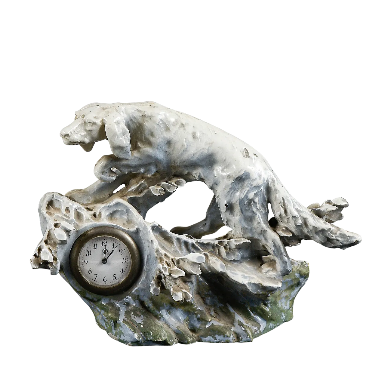 Art Deco ceramic dog statue with clock, early 20th century 8