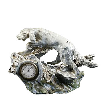 Art Deco ceramic dog statue with clock, early 20th century