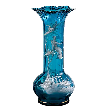 Art Nouveau glass vase with hand-painted bucolic scene, 20th century