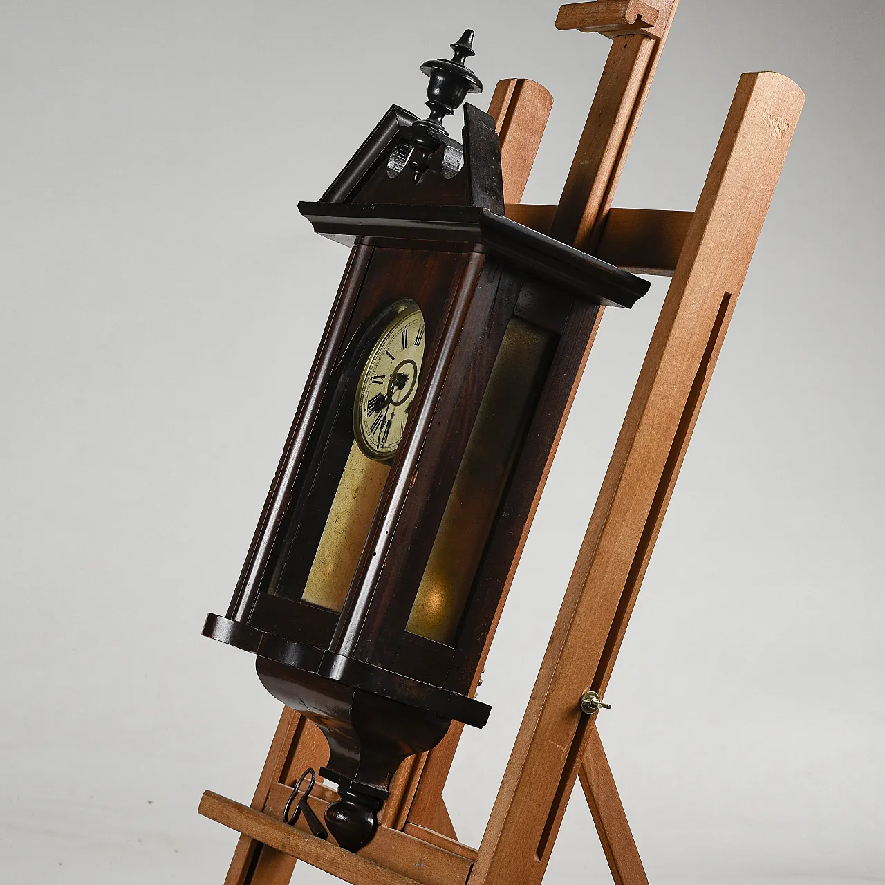 Wooden wall pendulum clock with winding key, 19th century 4
