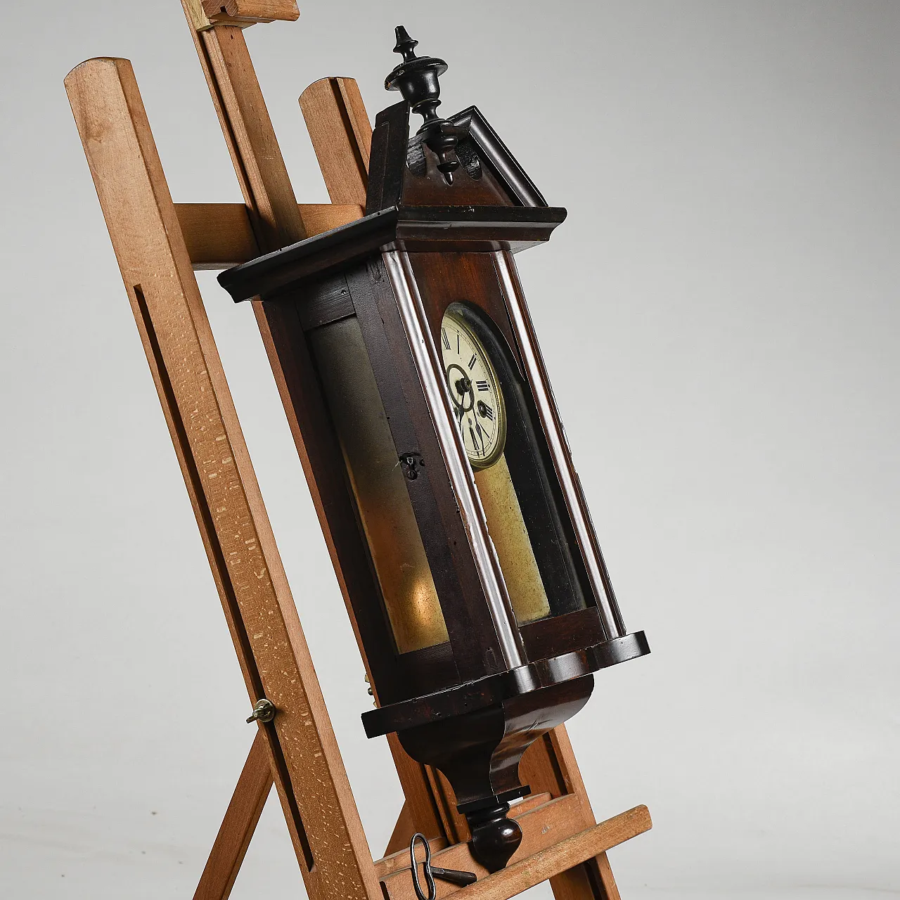 Wooden wall pendulum clock with winding key, 19th century 5