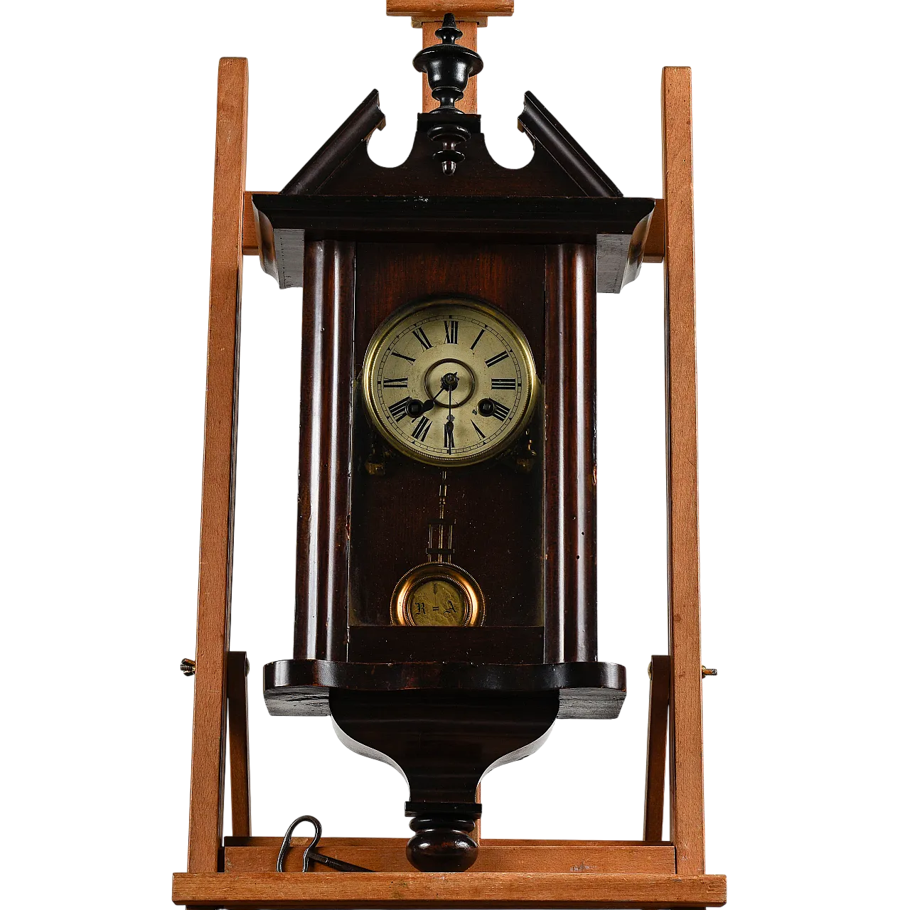 Wooden wall pendulum clock with winding key, 19th century 9
