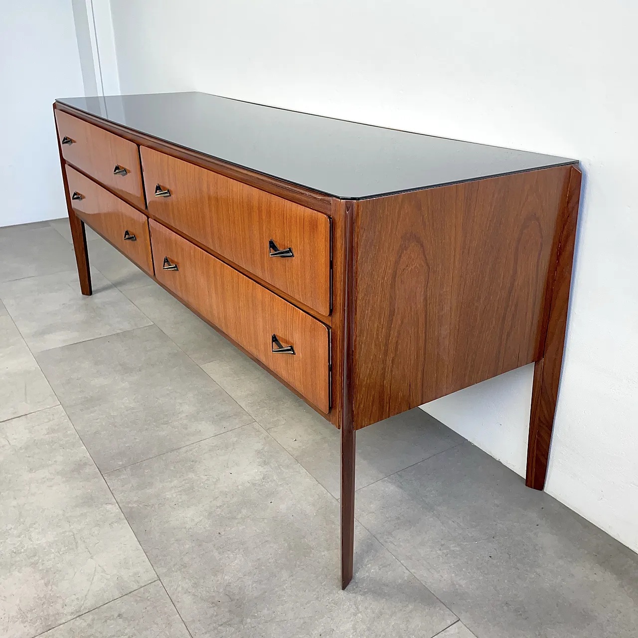 Cassettiera con top in vetro nero, anni ’60 6