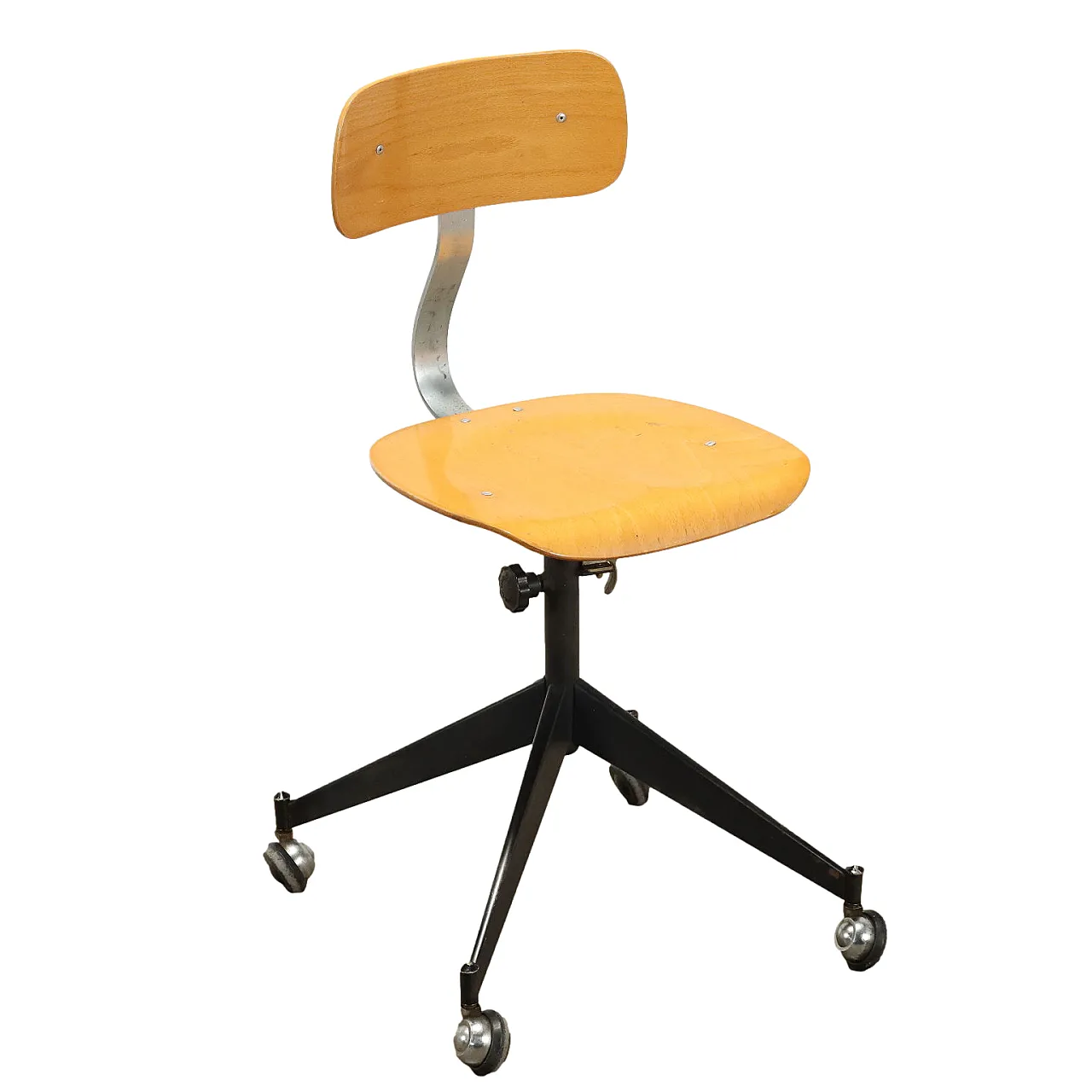 Sgabello da disegno girevole in metallo e compensato, anni '70 1