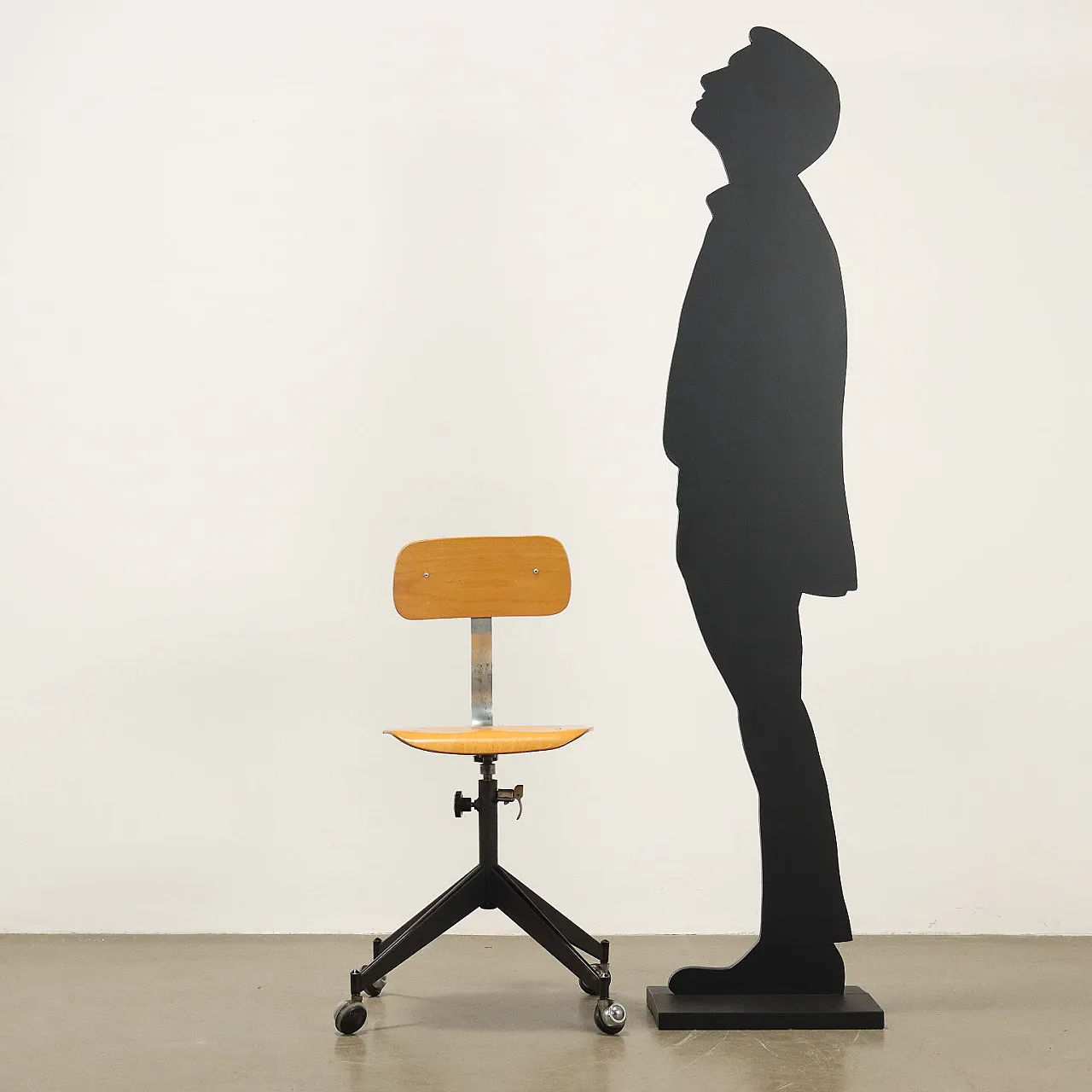 Sgabello da disegno girevole in metallo e compensato, anni '70 2