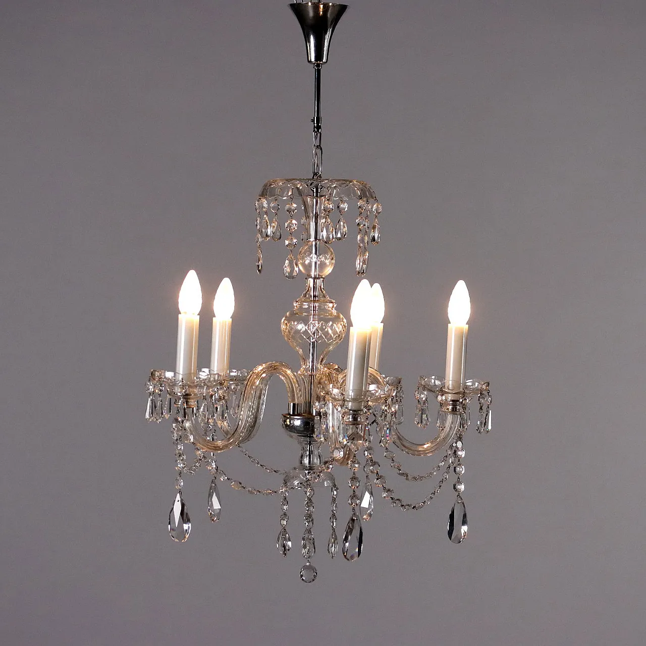 Five-light cut glass and crystal chandelier 1