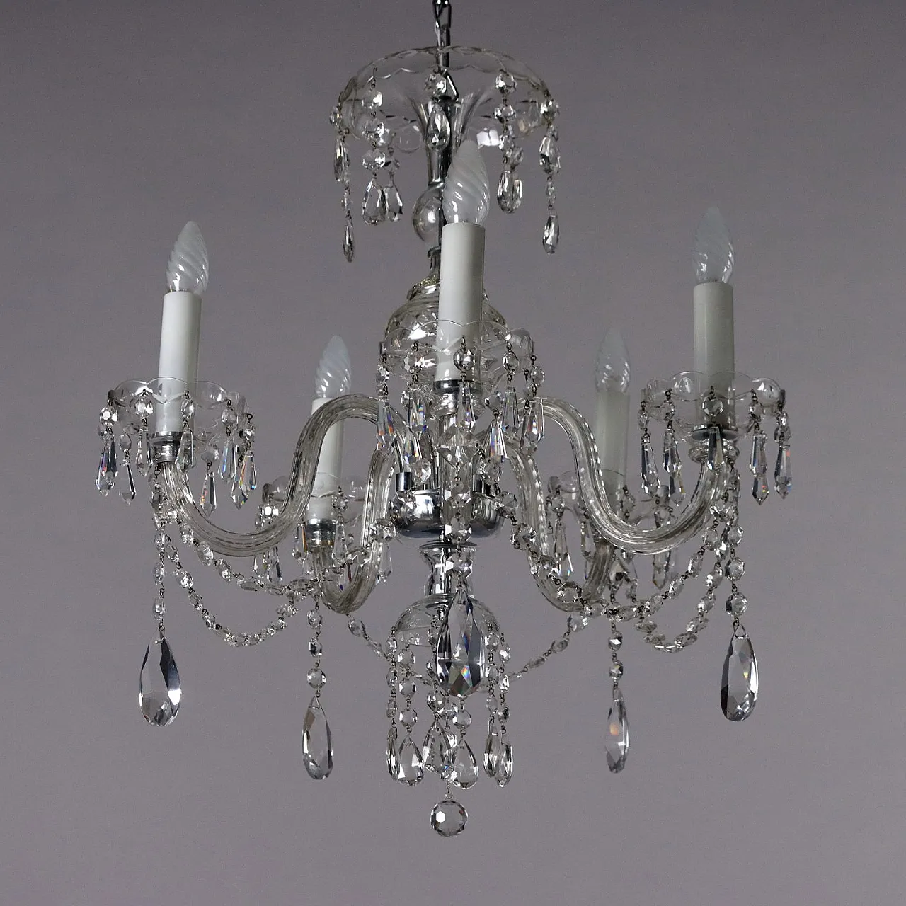 Five-light cut glass and crystal chandelier 9