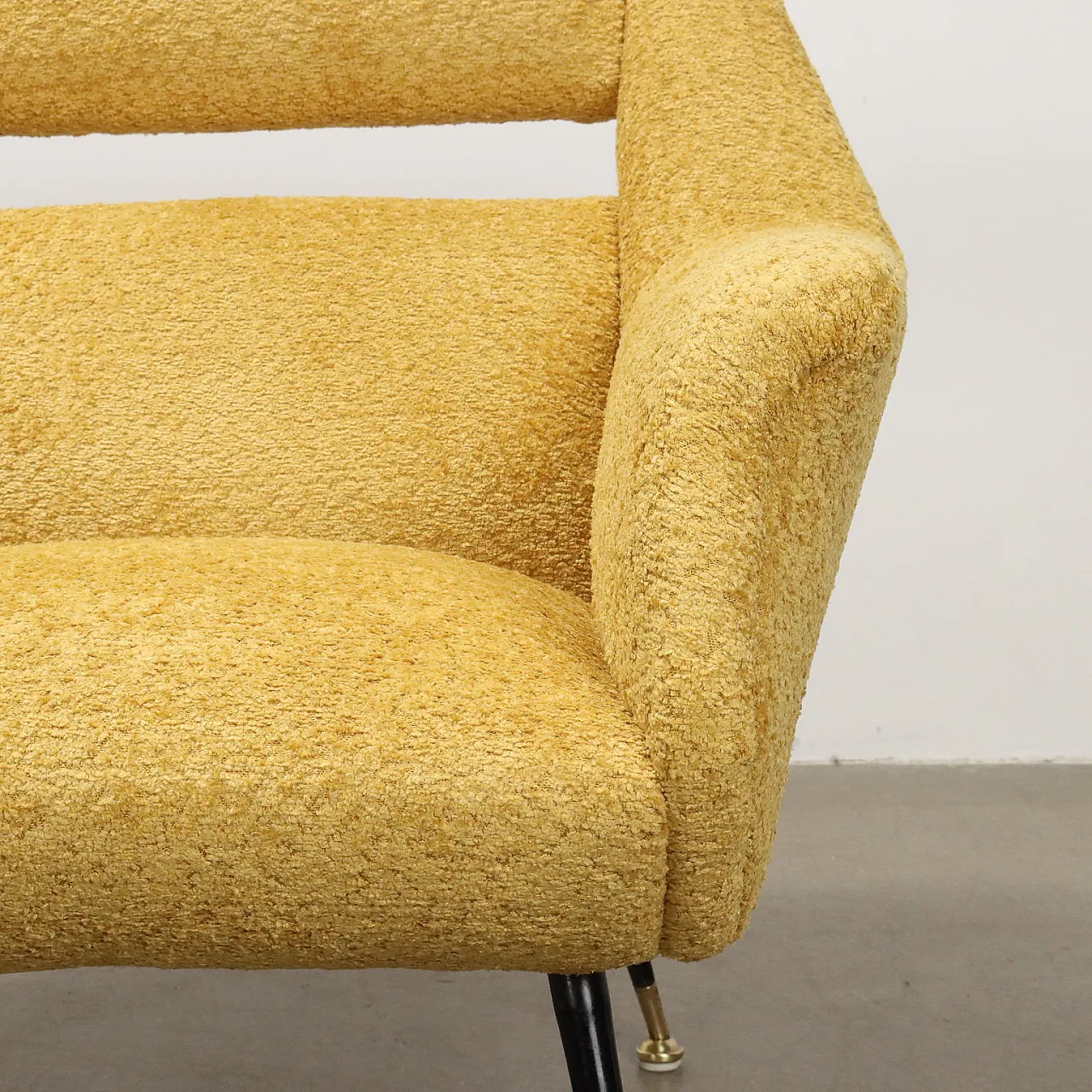 Yellow Armchairs in foam metal and brass Italy, 1950s 5