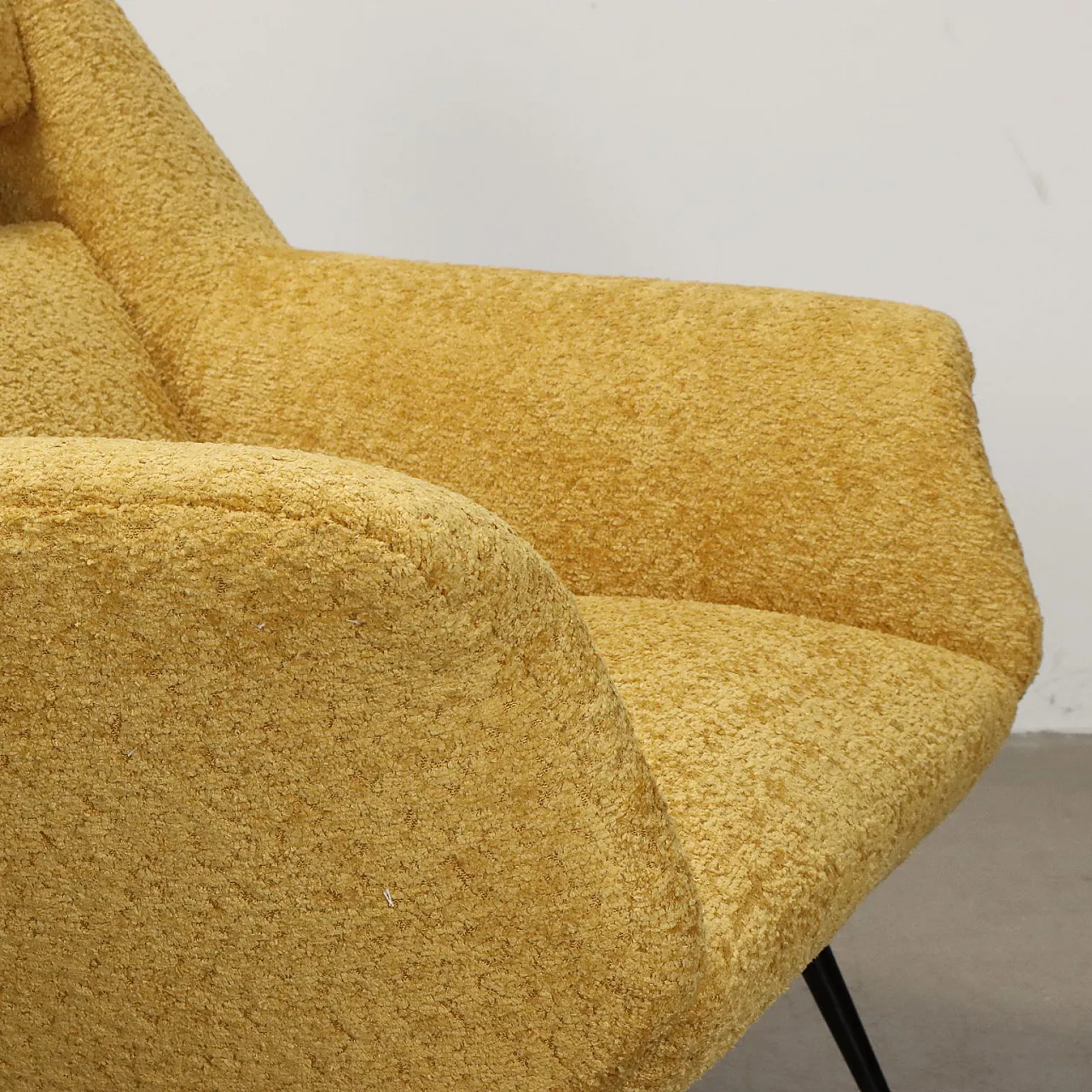 Yellow Armchairs in foam metal and brass Italy, 1950s 6