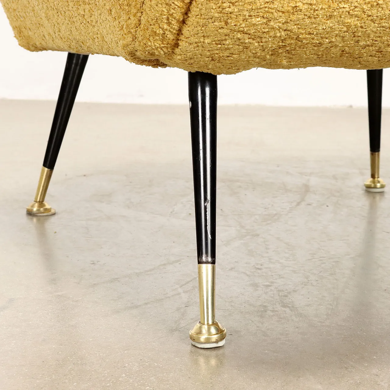 Yellow Armchairs in foam metal and brass Italy, 1950s 7