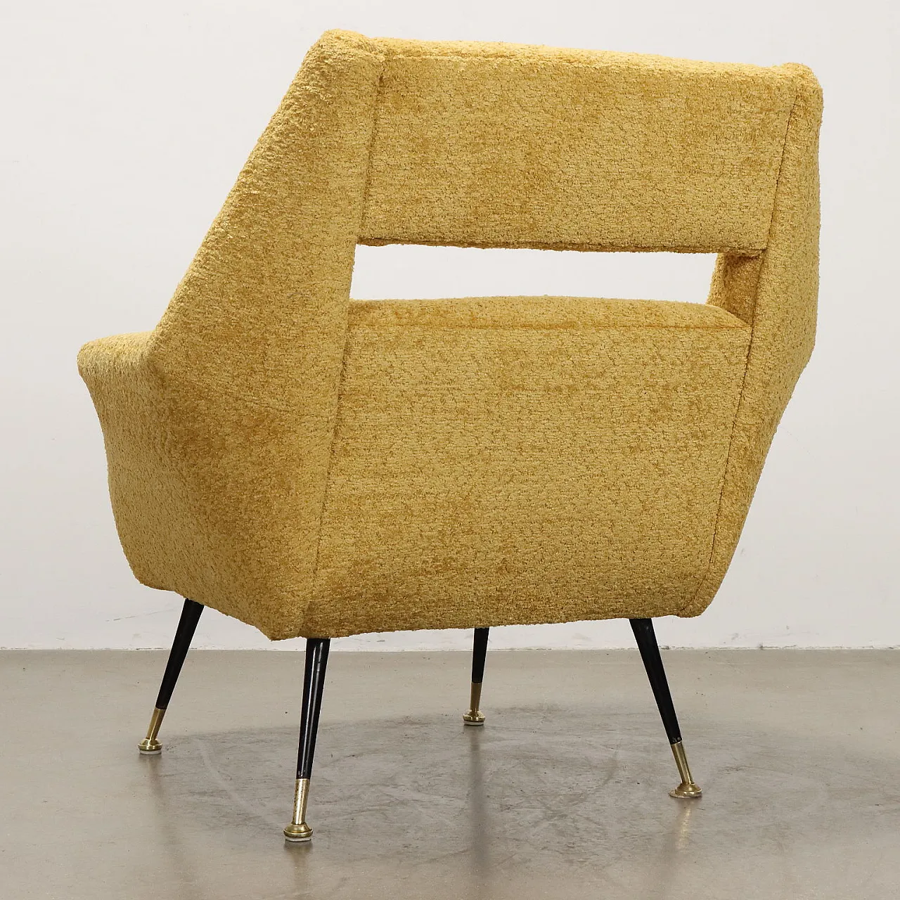 Yellow Armchairs in foam metal and brass Italy, 1950s 8