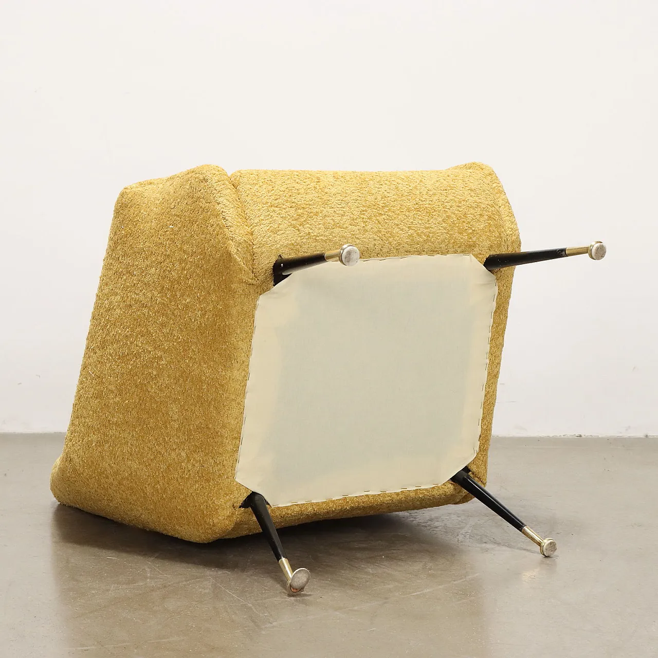 Yellow Armchairs in foam metal and brass Italy, 1950s 9