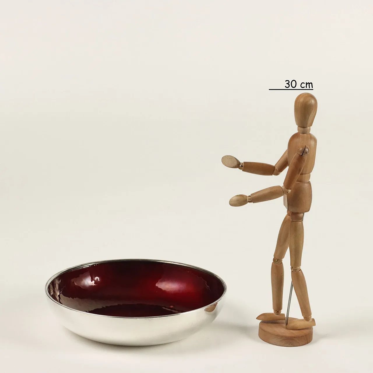Ciotola in argento e smalto rosso dei Fratelli Ranzoni, anni '60 2