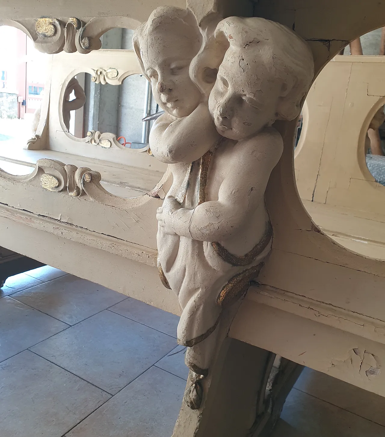 Church bench with putti, 19th century 2