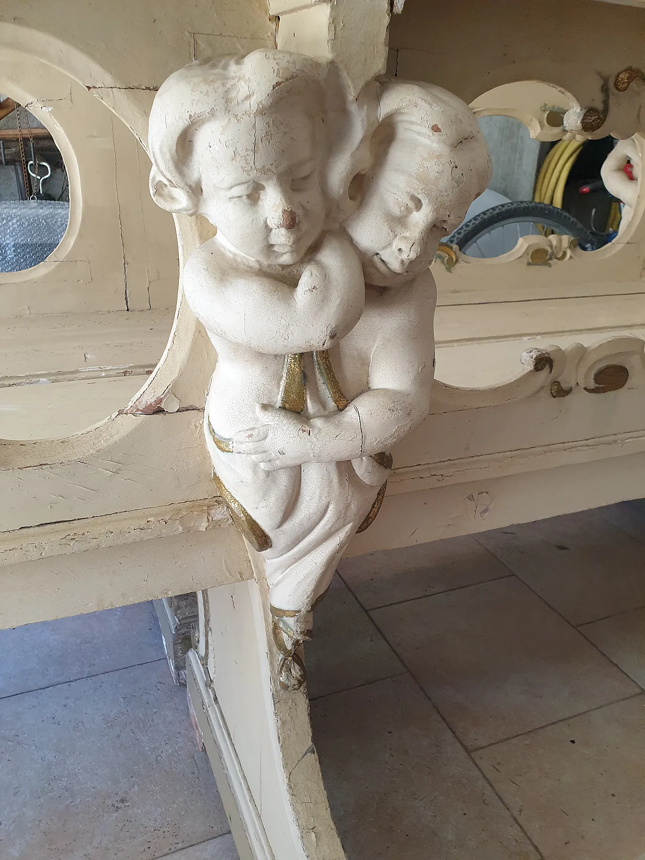Church bench with putti, 19th century 3