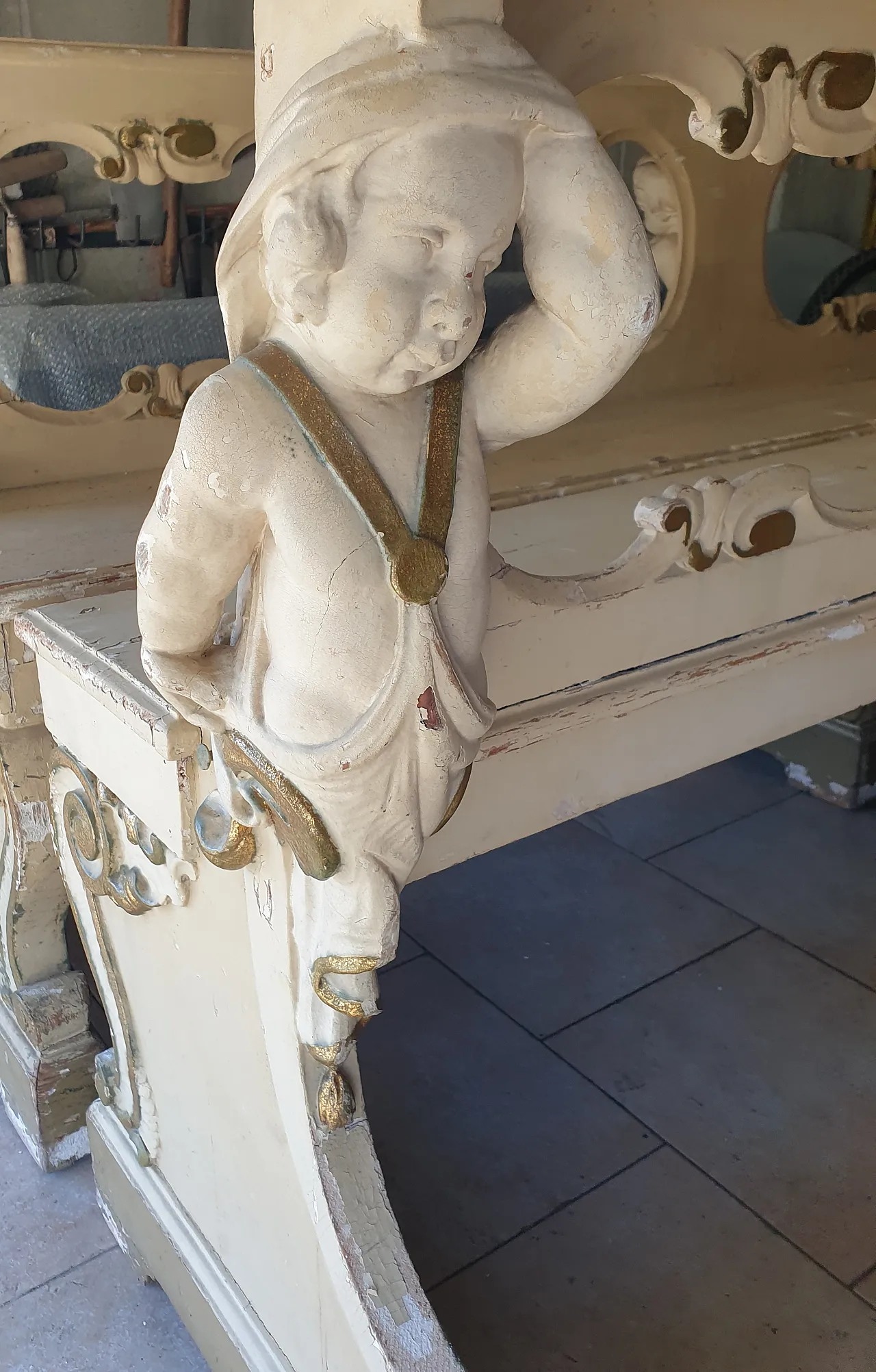 Church bench with putti, 19th century 4