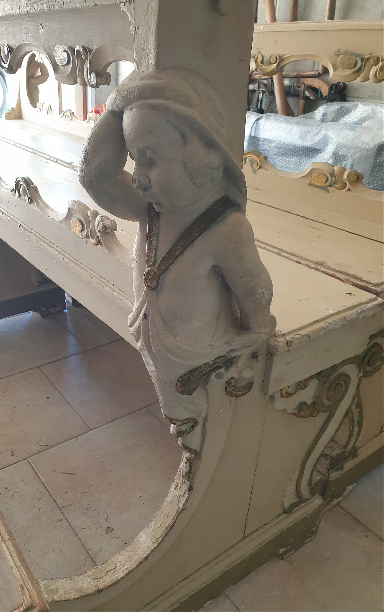Church bench with putti, 19th century 7