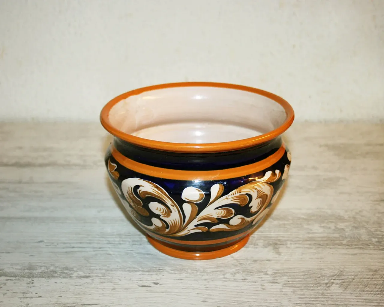 Ceramic plant holder with grotesques, Blu BMC, 1960s 3