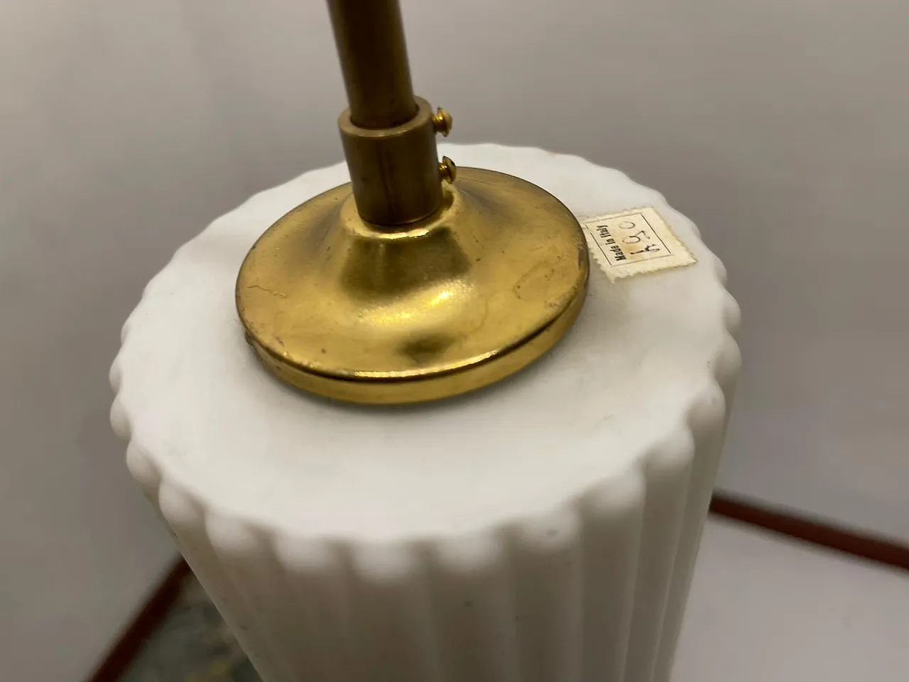 White Opaline Glass Pleated Light Pendant 1960's 2