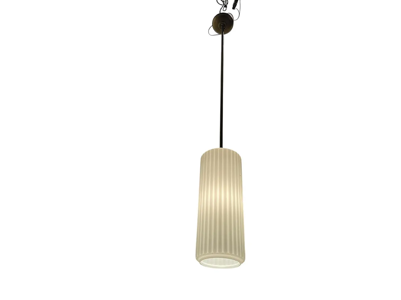 White Opaline Glass Pleated Light Pendant 1960's 3