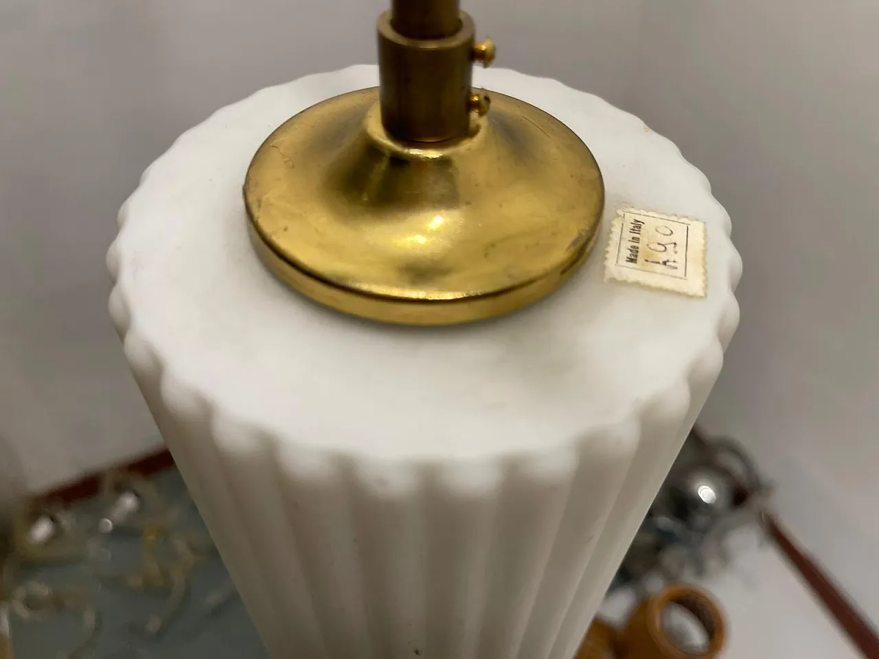 White Opaline Glass Pleated Light Pendant 1960's 4